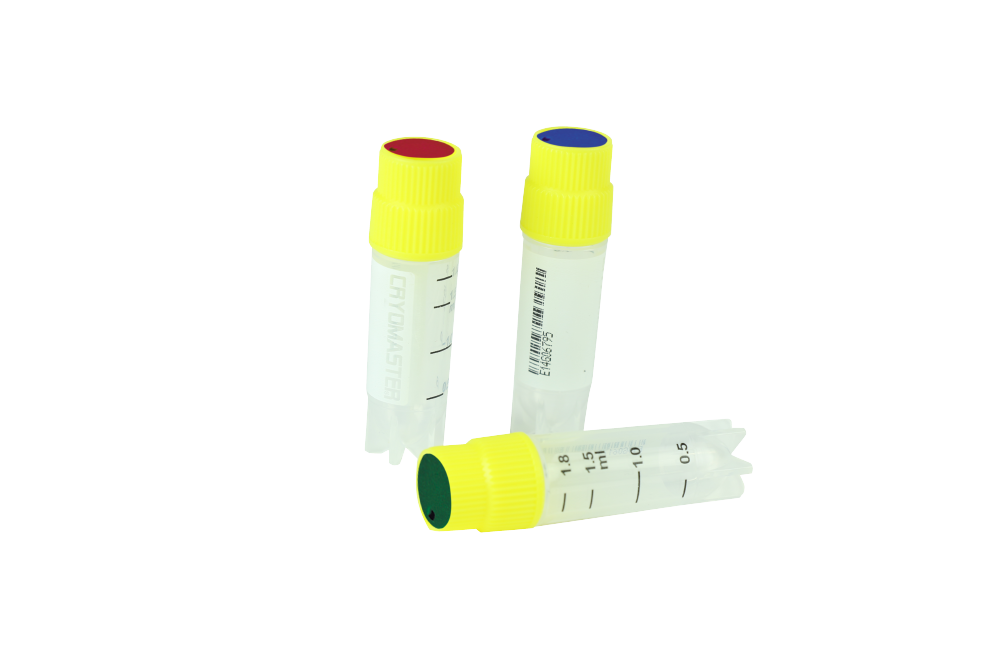 Cryomaster® Kryoröhrchen mit Aussengewinde, 2.0 ml, Standring, 1D-Barcode, gelbe - Art. Nr. 46104