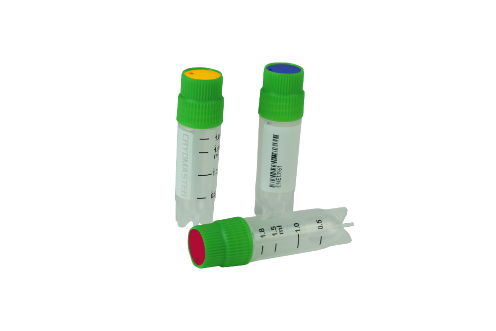 Cryomaster® Kryoröhrchen mit Aussengewinde, 2.0 ml, Standring, 1D-Barcode, grün - Art. Nr. 46102