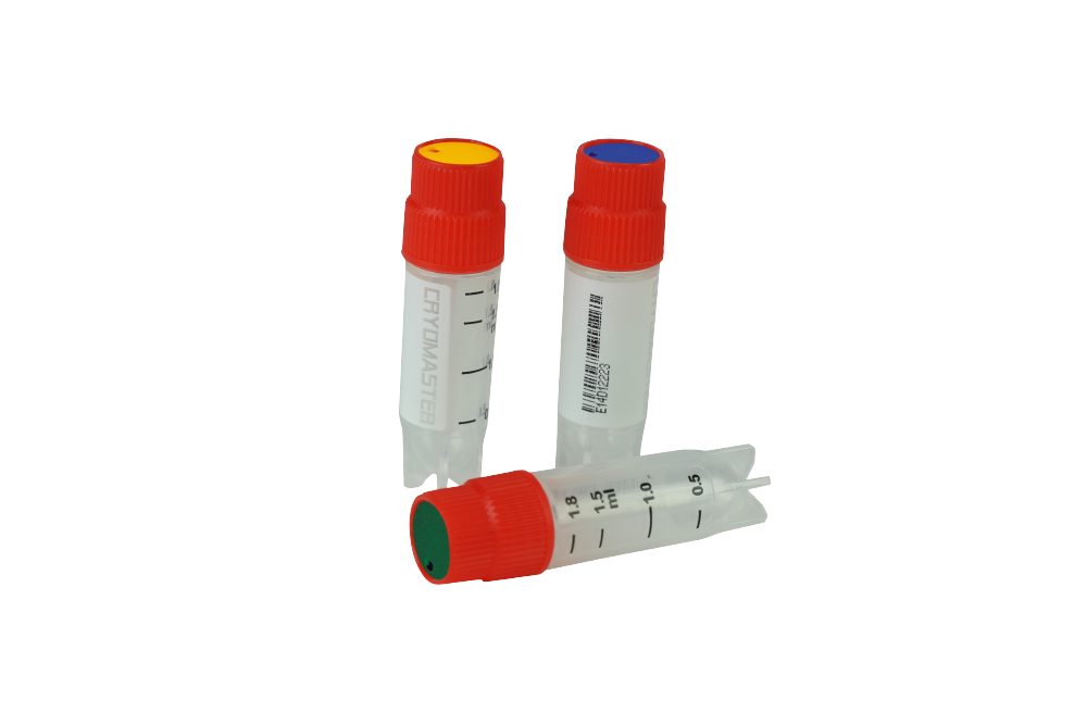 Cryomaster® Kryoröhrchen mit Aussengewinde, 2.0 ml, Standring, 1D-Barcode, rot - Art. Nr. 46101