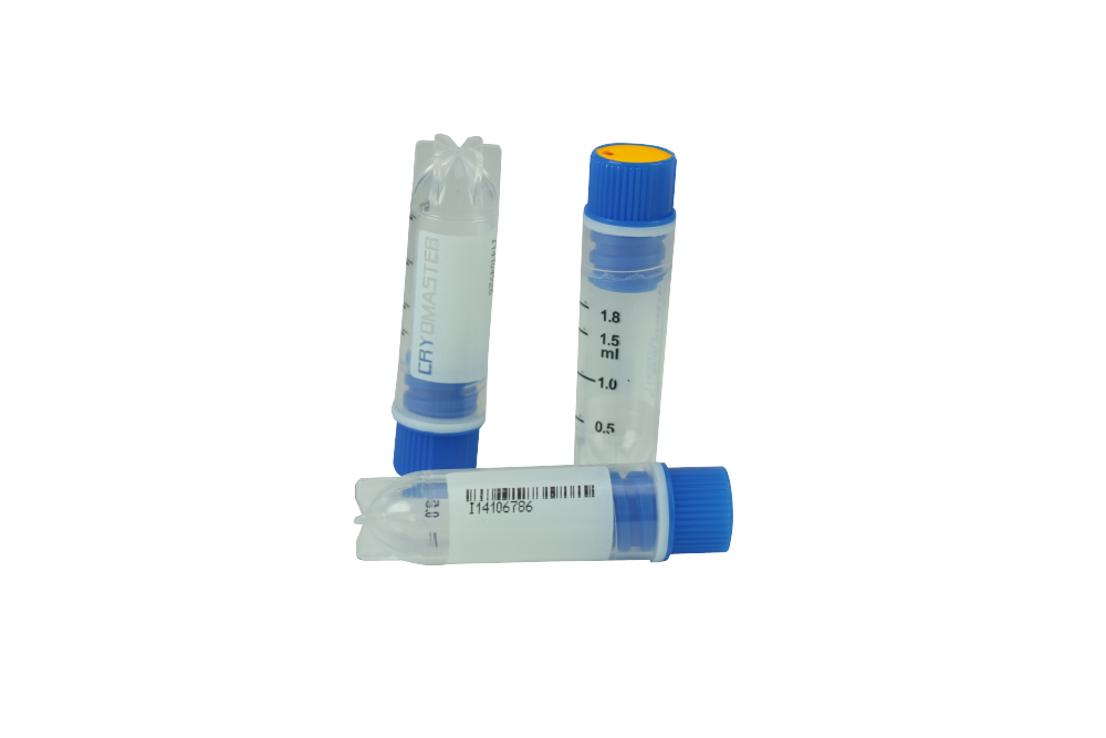 Cryomaster® Kryoröhrchen mit Innengewinde, 2.0 ml, Standring, 1D-Barcode, blau - Art. Nr. 46109