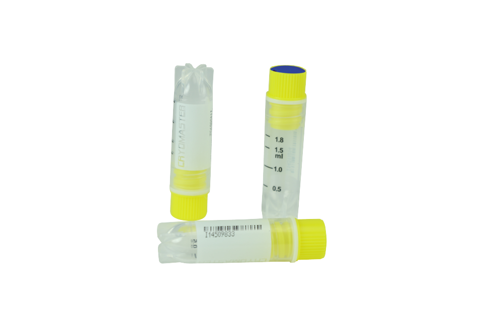 Cryomaster® Kryoröhrchen mit Innengewinde, 2.0 ml, Standring, 1D-Barcode, gelb - Art. Nr. 46110