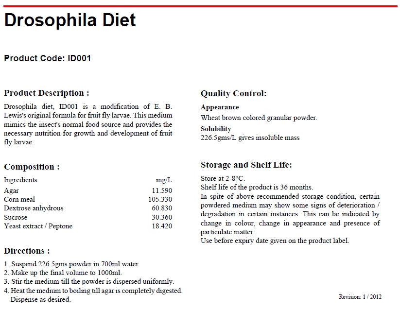 Drosophila Diet 1 l