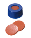 neochrom® Kurzgewinde-Schraubkappe ND9, PP blau mit Loch, Kautschuk rot-or./TEF - Art. Nr. 70690