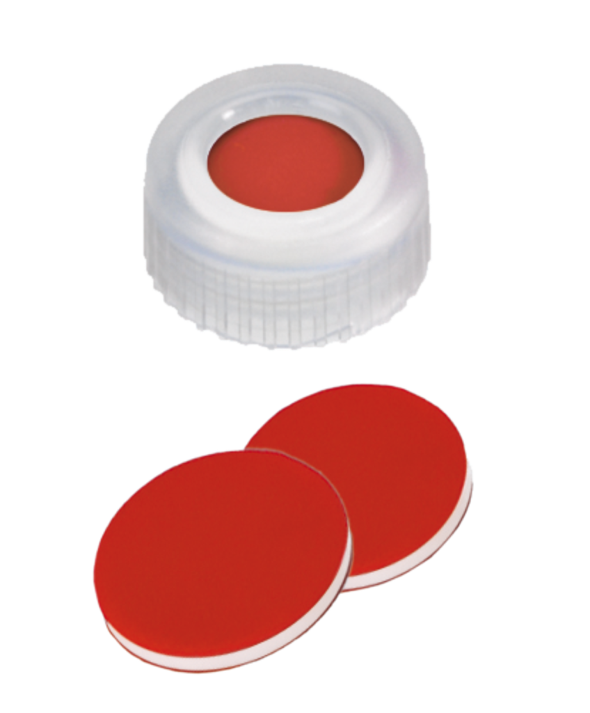 neochrom® Schraubkappe Kurzgewinde ND9, PP rot/Silikon weiss/PTFE rot, 100 St./P - Art. Nr. 70702