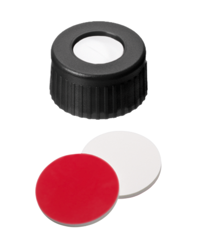 neochrom® UltraBond Verschlüsse ND9 schwarz, Septum Silikon weiss/PTFE rot, 100 - Art. Nr. 70711