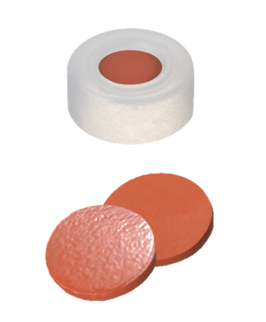 neochrom® Schnappringkappen ND11 PE weiss mit Loch Naturkautschuk rot-orange/TEF - Art. Nr. 70751