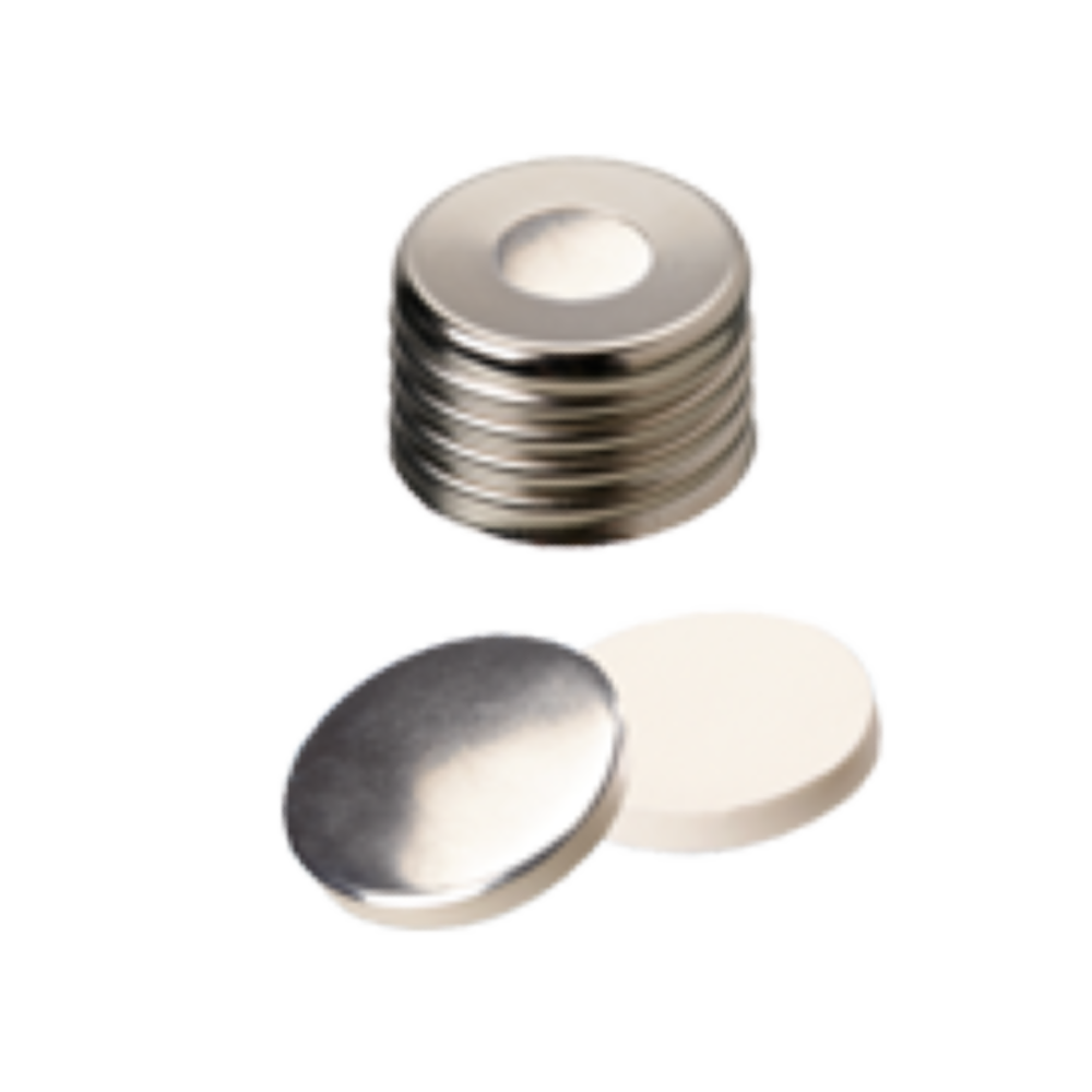 neochrom® Magn. Schraubkappen ND18, silber, Loch 8 mm, Silikon weiss/Aluminiumfo - Art. Nr. EC1326