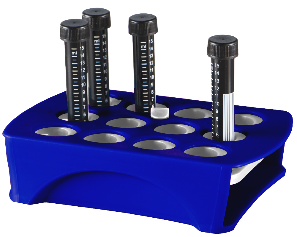 Moonlab® Rack f. Zentrifugenröhrchen, 15/50 ml 12 Plätze (4x3), blau, PP, 1 Stk - Art. Nr. 40004