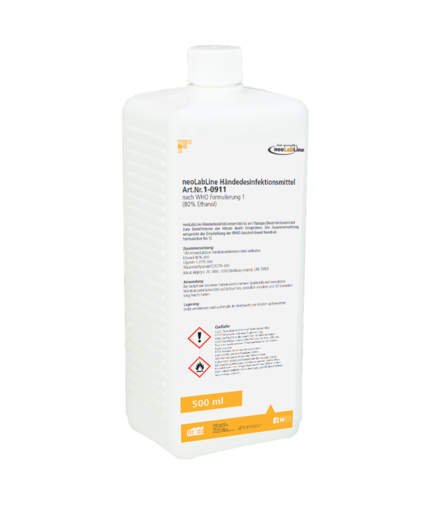 neoLabLine Händedesinfektionsmittel nach WHO Formulierung 1 - 500 ml Flasche - Art. Nr. 10911