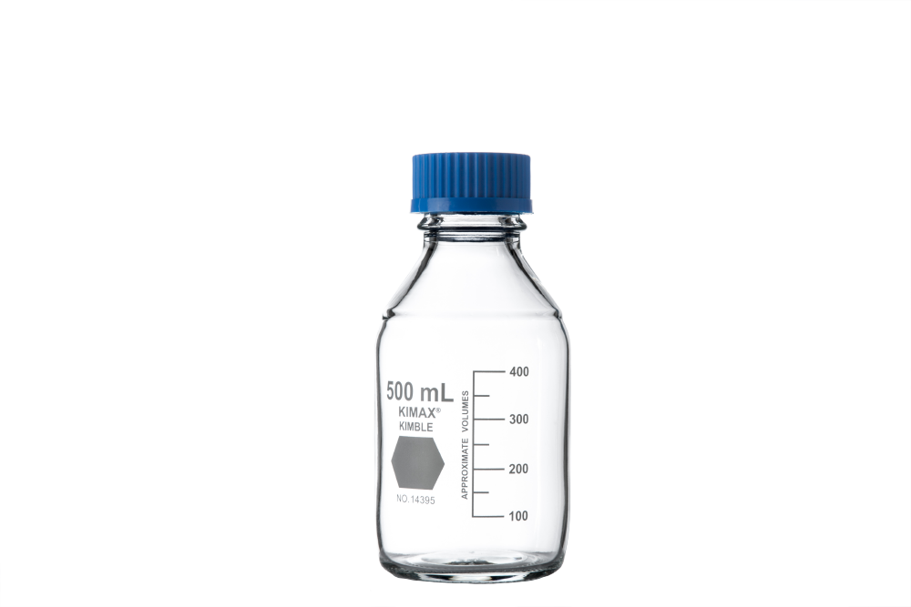 Laborflaschen, RASOTHERM® (Boro 3.3), GL45, blaue Schraubkappe, 500 ml - Art. Nr. 10197
