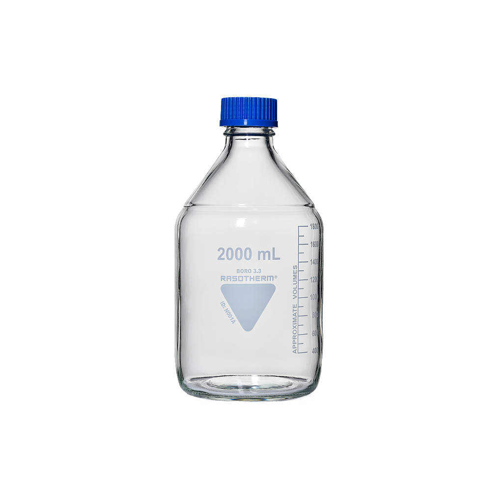 Laborflaschen, RASOTHERM® (Boro 3.3), GL45, blaue Schraubkappe, 2000 ml - Art. Nr. 10199
