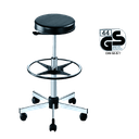Laborhocker, Kunstledersitz, Rollen + Fussring, höhenverstellbar 59-83 cm - Art. Nr. 11158