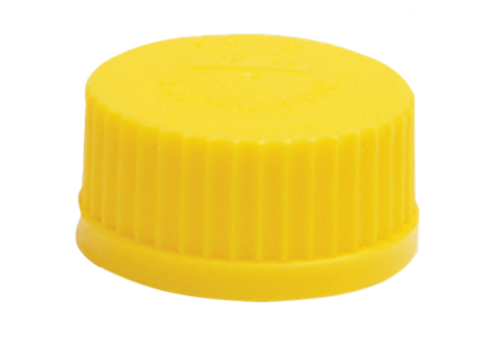 Verschlusskappe GL 45, mit Ausgiessring, PP, gelb, VE 10 Stück - Art. Nr. 23065