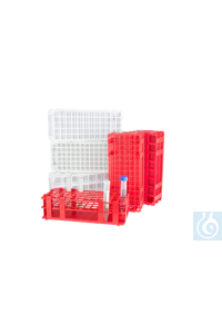 Reagenzglasgestell für Autosampler, rot, 6 x 15 Löcher für Röhrchen mit 1 - Art. Nr. 62545