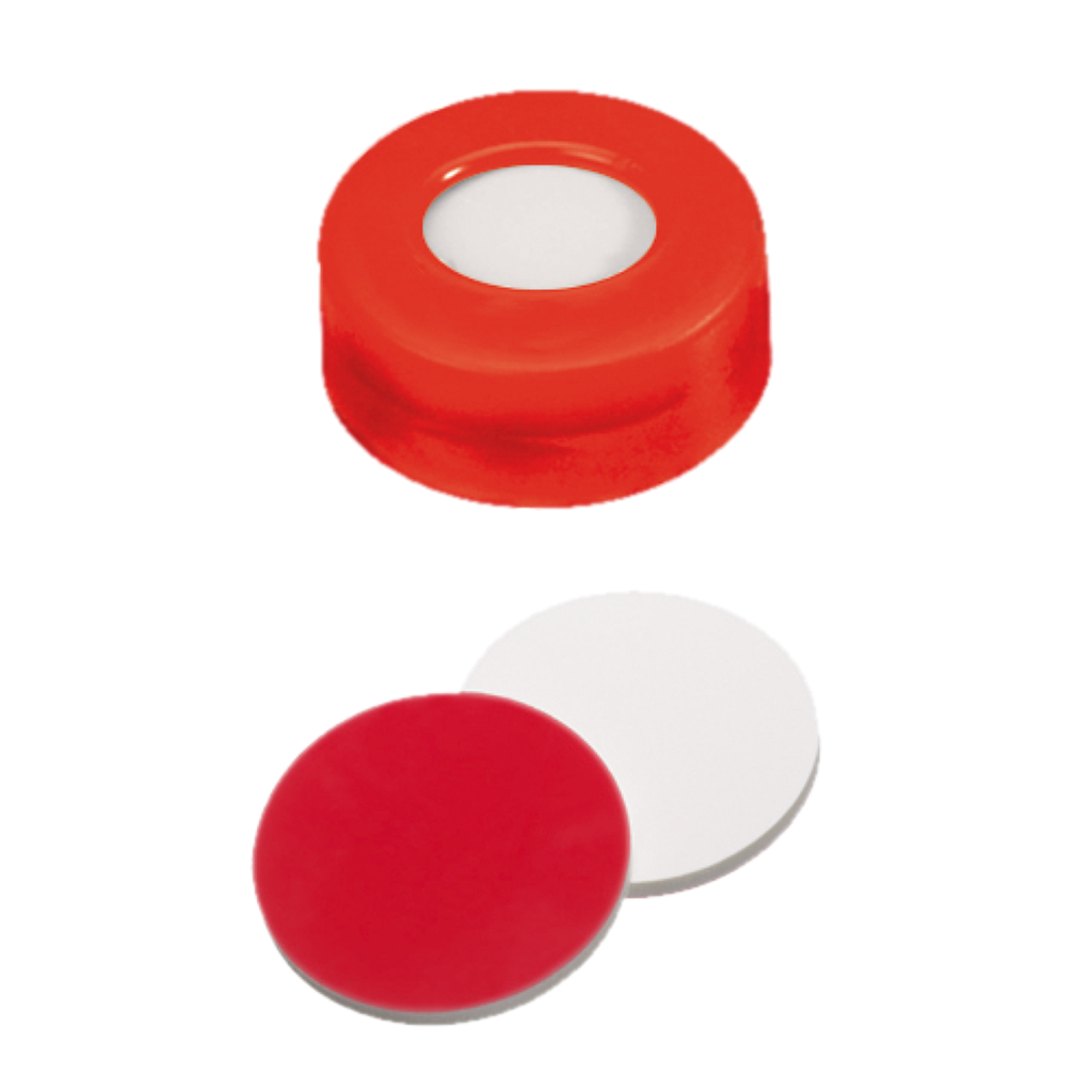 neochrom® Schnappringkappen ND11, PE rot mit Loch, Silikon weiss/PTFE rot, 100 S - Art. Nr. 70757