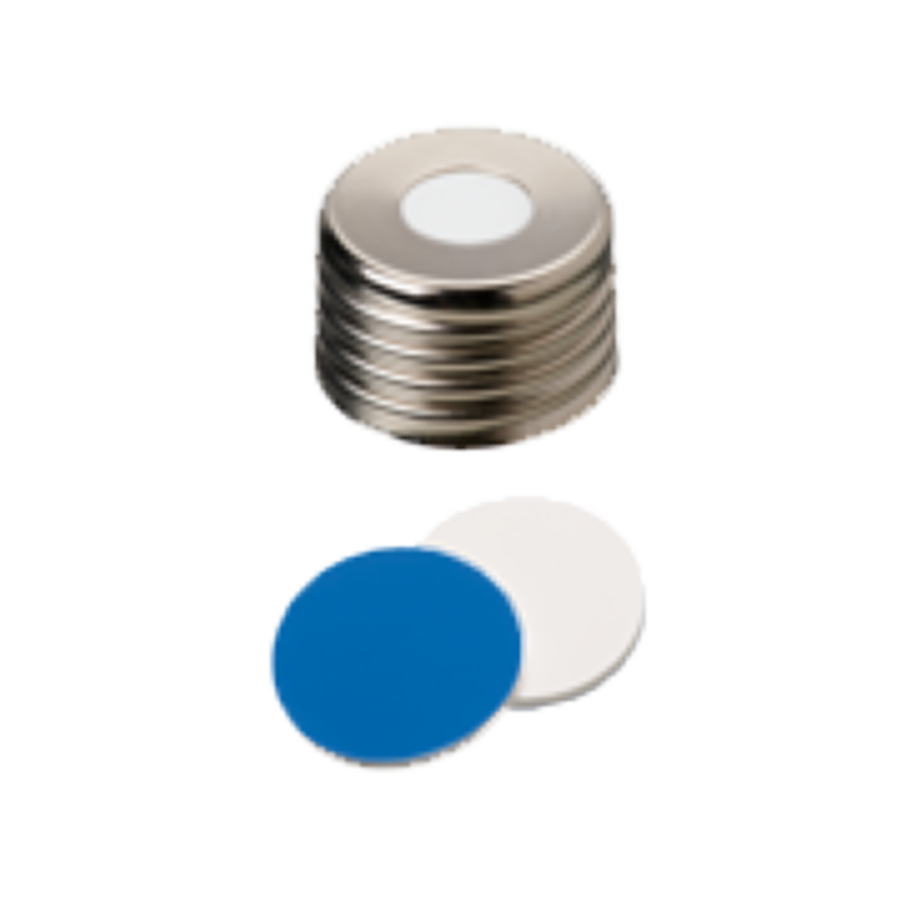 neochrom® Schraubkappe magnetisch ND18 silber, 8mm Loch, Silikon weiss/PTFE blau - Art. Nr. 70846