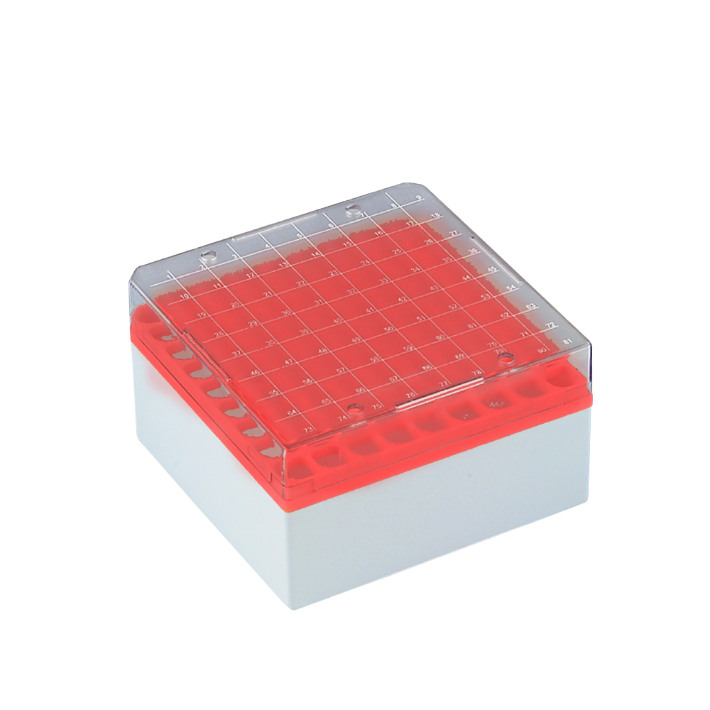 Kryo-Aufbewahrungsboxen (PC), 81 Plätze, 77 mm hoch, rot, 6 Stck./Pack - Art. Nr. 78037