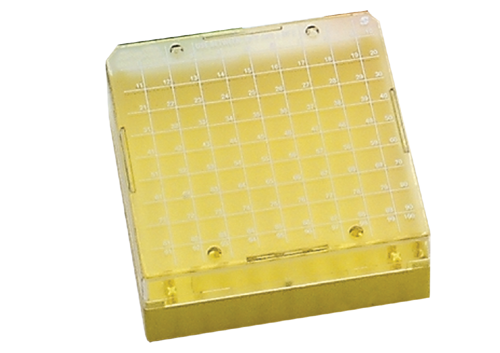 Kryo-Aufbewahrungsboxen aus PS, 100 Stellplätze, gelb - Art. Nr. 78044