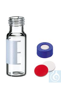 neochrom® 2 ml Schraubfläschchen, Klarglas, Gewinde 9-425, blauer Deckel, rotes - Art. Nr. EC1193