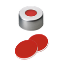 neochrom® Alu-Bördelkappen ND11 mit Loch, Septum PTFE rot/Silikon/PTFE rot, 100 - Art. Nr. EC1315