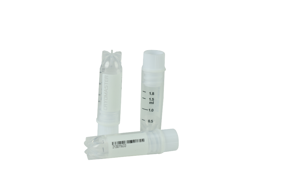 Cryomaster® Kryoröhrchen mit Innengewinde, 2.0 ml, Standring, 1D-Barcode, weiss - Art. Nr. 46106