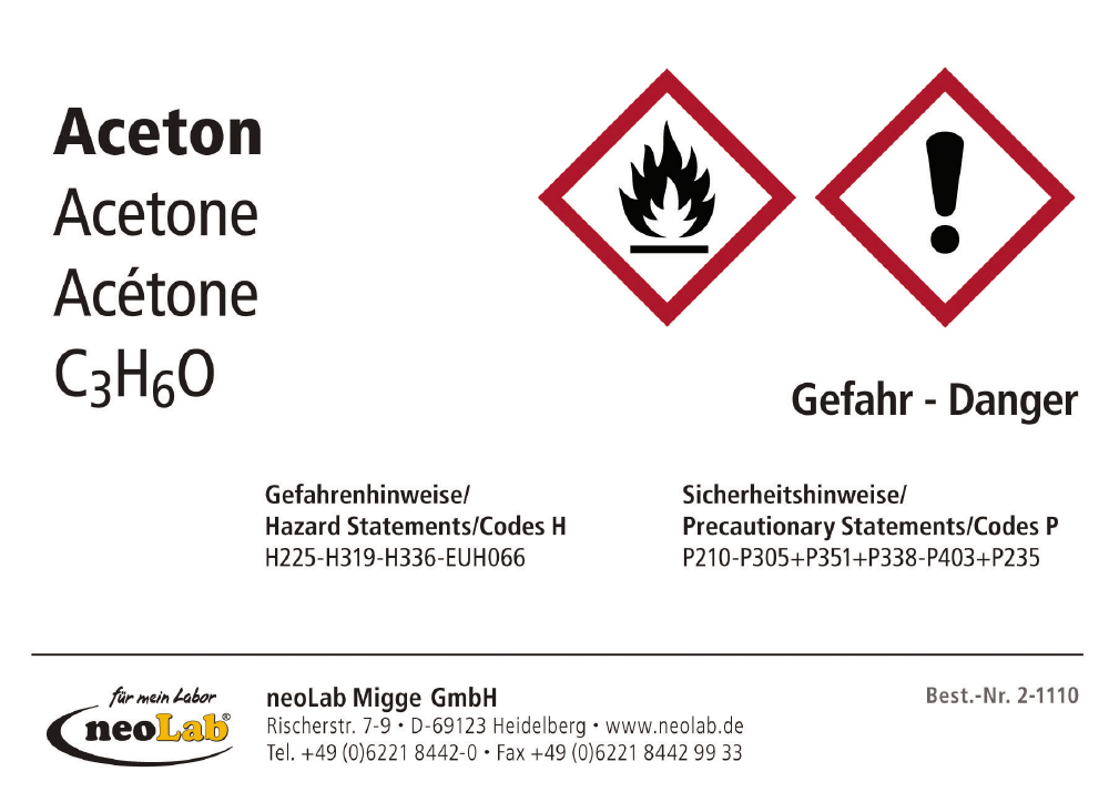 Flaschen-Etiketten Aceton, 10 St./Pack - Art. Nr. 21110