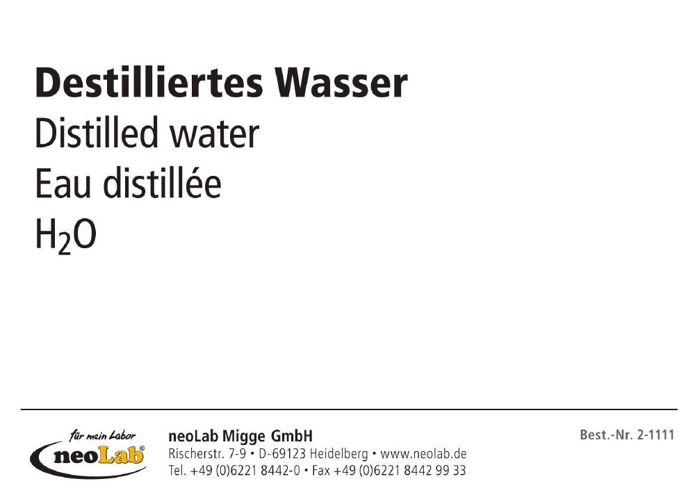 Flaschen-Etiketten Dest. Wasser, 10 St./Pack - Art. Nr. 21111