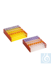 [21643] neoRack® Reaktionsgefässgestell zusammensteckbar rot/gelb, PP, 8 x 8 Gefässe 12 mm - Art. Nr. 21643