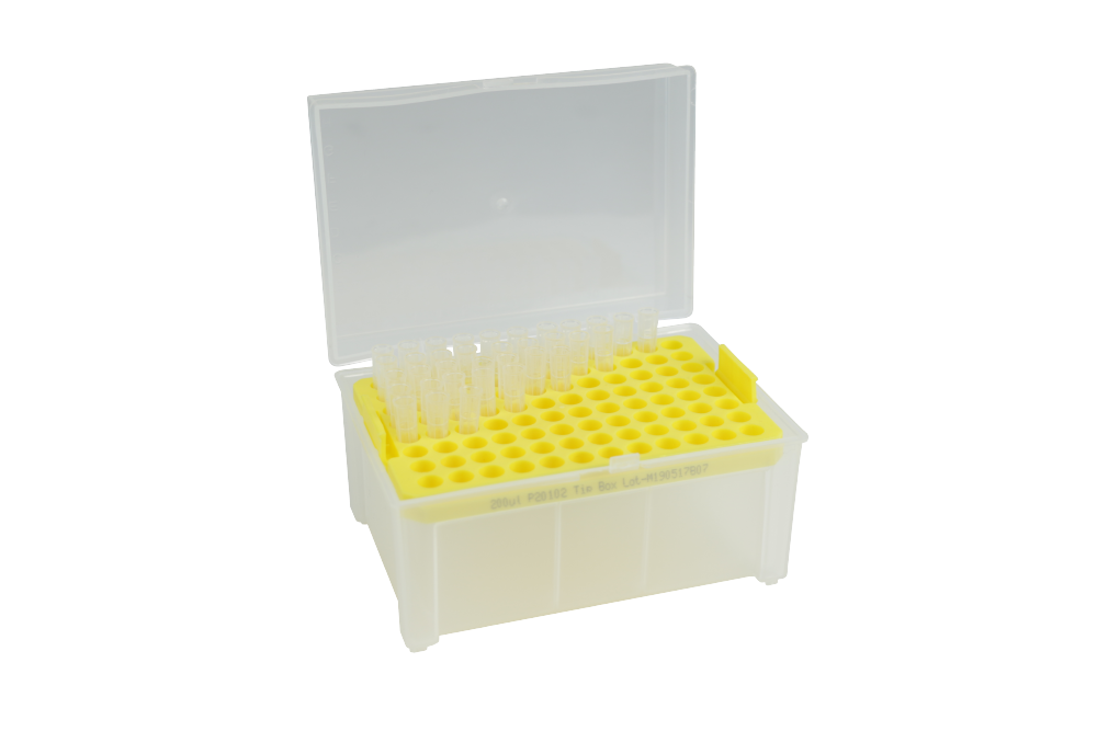 Moonlab® Pipettenspitzen gesteckt in Box, gelb, PP steril, 2-200 µl, 96 Stk/Box - Art. Nr. 40026