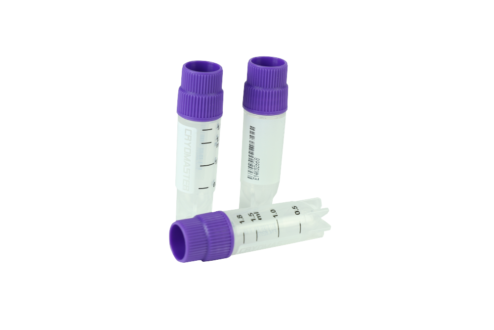 Cryomaster® Kryoröhrchen mit Aussengewinde, 2.0 ml, Standring, 1D-Barcode, violett - Art. Nr. 46105
