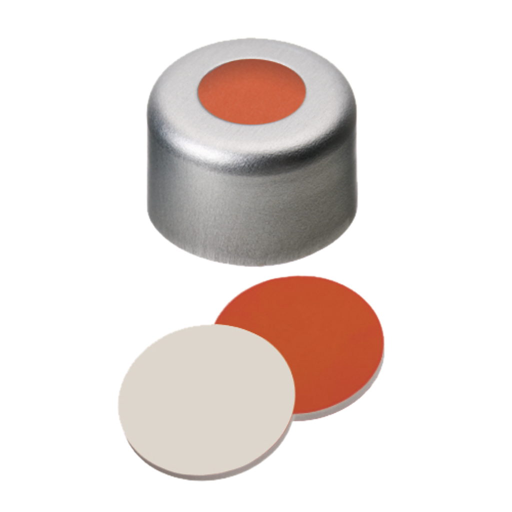 Alu-Bördelkappen ND8  Loch Red Rubber/PTFE beige 1