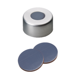 [70641] neochrom® Alu-Bördelkappen ND11 mit Loch, SeptumPTFE/Butyl/PTFE, 100 Stck./Pack - Art. Nr. 70641