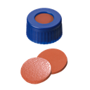 neochrom® Kurzgewinde-Schraubkappe ND9, PP blau mit Loch, Kautschuk rot-or./TEF - Art. Nr. 70690
