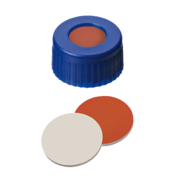 [70693] neochrom® Schraubkappe Kurzgewinde ND9, PP blau mit Loch, Red Rubber/PTFE rot A - Art. Nr. 70693