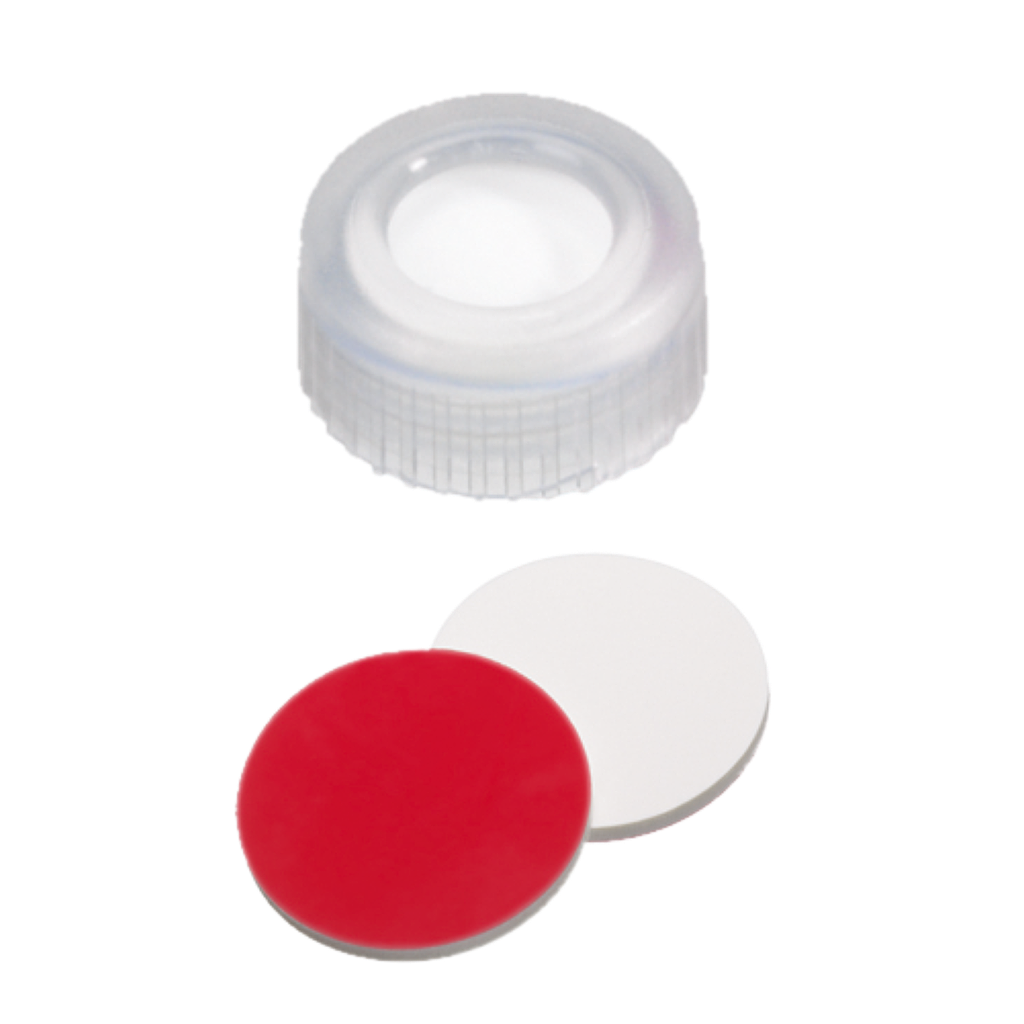 neochrom® Schraubkappe ND9 Kurzgewinde, PP weiss mit Loch, Silikon weiss/PTFE rot - Art. Nr. 70694