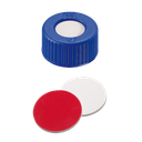 neochrom® Schraubkappe ND9 Kurzgewinde, PP blau mit Loch, Silikon weiss/PTFE rot - Art. Nr. 70695