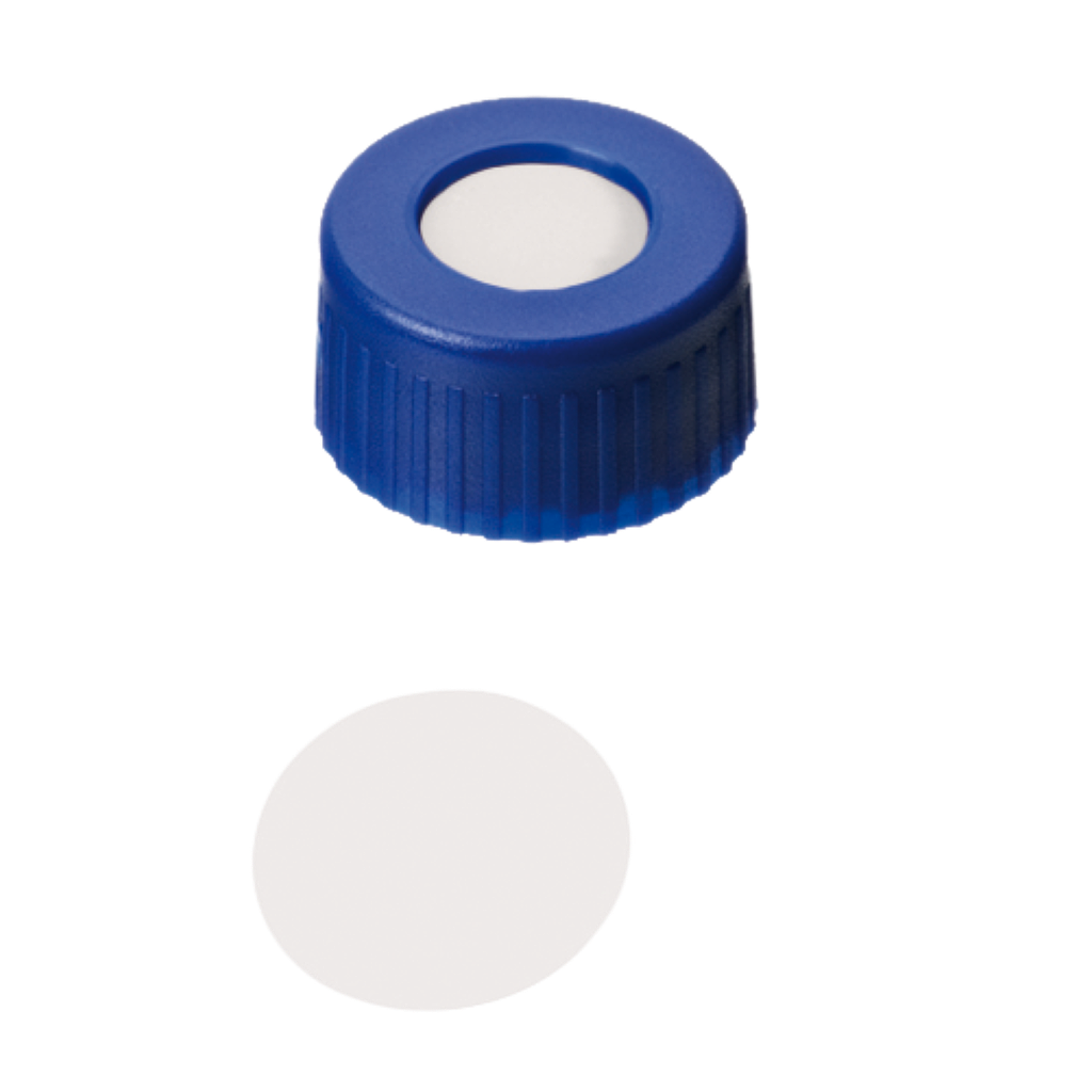 Schraubkappe Kurzgewinde ND9 PP blau  Loch PTFE vi