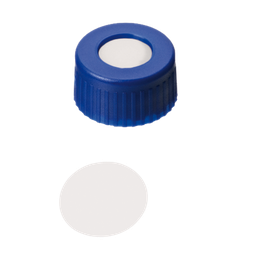 [70707] neochrom® Schraubkappe Kurzgewinde ND9, PP blau mit Loch, PTFE virginal, 100 S - Art. Nr. 70707
