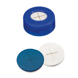 [70759] neochrom® PE-Schnappringkappen ND11 blau, Septum Silikon weiss/PTFE blau, kreuz - Art. Nr. 70759