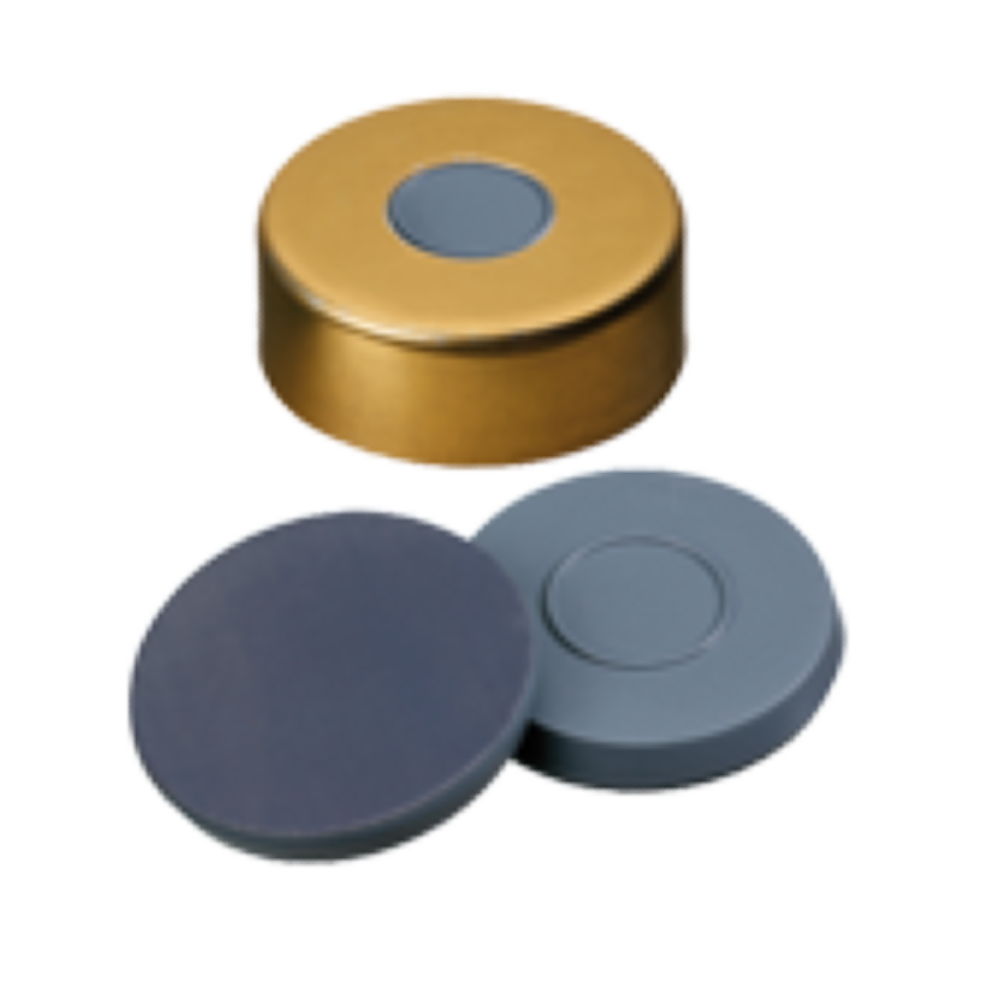 neochrom® Bördelkappe gold ND20 magnetisch, Loch 8 mm, Butyl/PTFE grau, 100 St. - Art. Nr. 70817