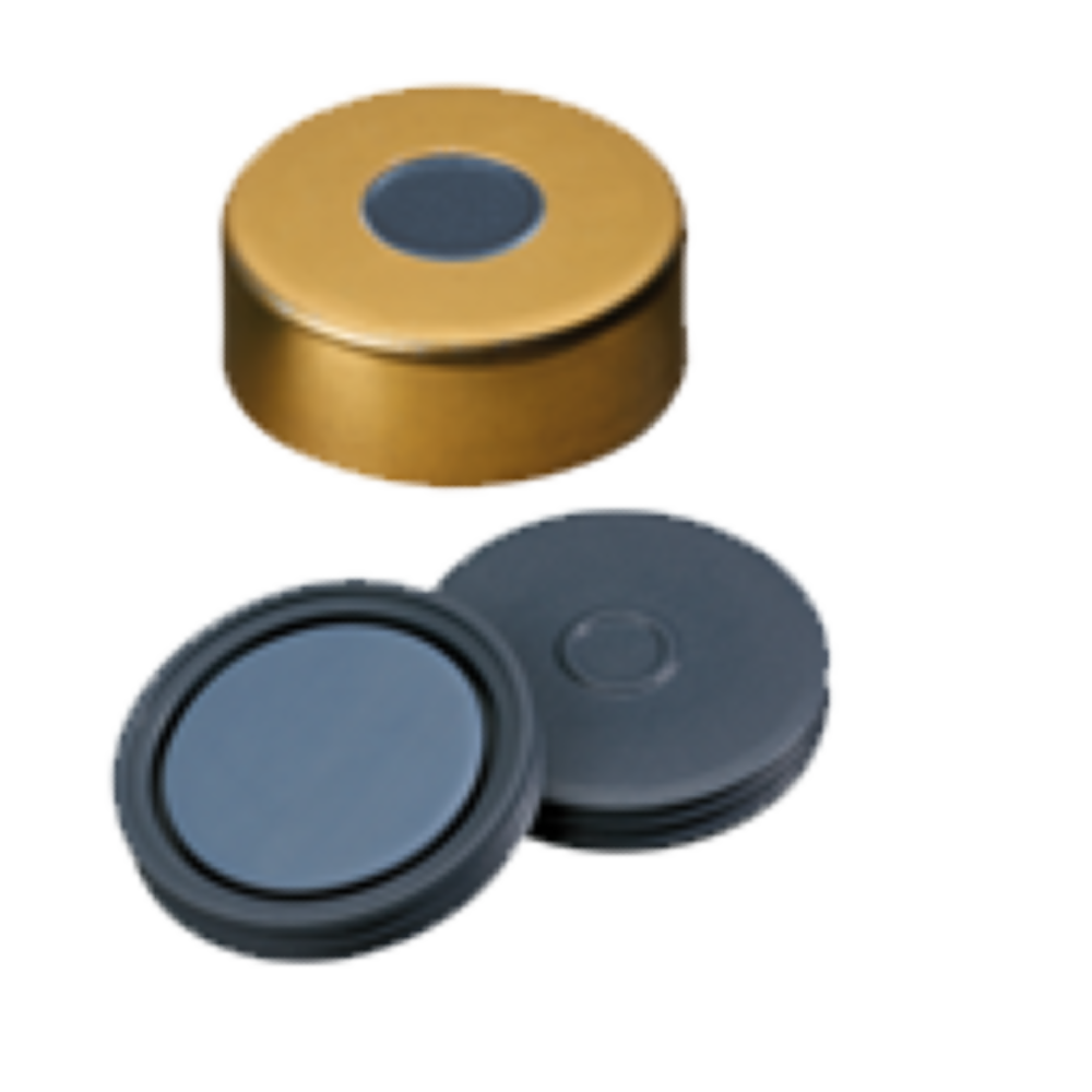 Bördelkappe gold ND20 magnetisch Loch 8 mm Pharma-