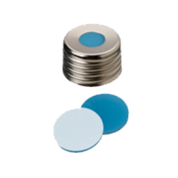 [70845] neochrom® Schraubkappe magnetisch ND18 silber, 8mm Loch, Silikon blau/PTFE weiss - Art. Nr. 70845