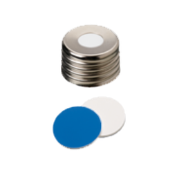 [70846] neochrom® Schraubkappe magnetisch ND18 silber, 8mm Loch, Silikon weiss/PTFE blau - Art. Nr. 70846