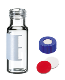 [EC1200] neochrom® 2 ml Schraubfläschchen, Klarglas, Gewinde 9-425, blauer Deckel, rotes - Art. Nr. EC1200