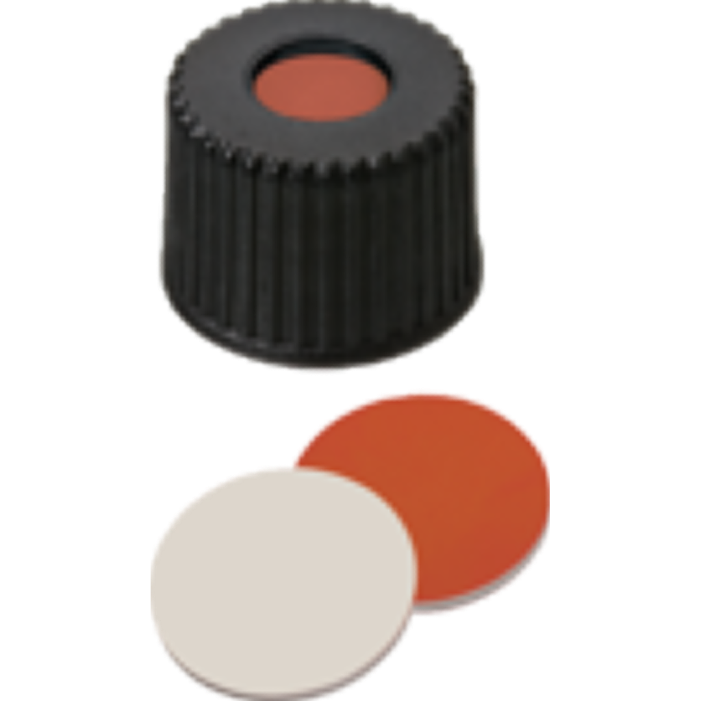 neochrom® Schraubkappen ND8 m. Loch, PP, Septum Red Rubber/PTFE beige, 100 St./ - Art. Nr. EC1300