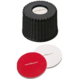 [EC1302] neochrom® Schraubkappen ND8 m. Loch, PP, Silikon weiss/PTFE rot, geschlitzt, 100 - Art. Nr. EC1302