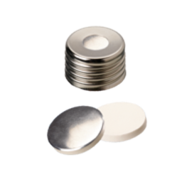 [EC1326] neochrom® Magn. Schraubkappen ND18, silber, Loch 8 mm, Silikon weiss/Aluminiumfo - Art. Nr. EC1326